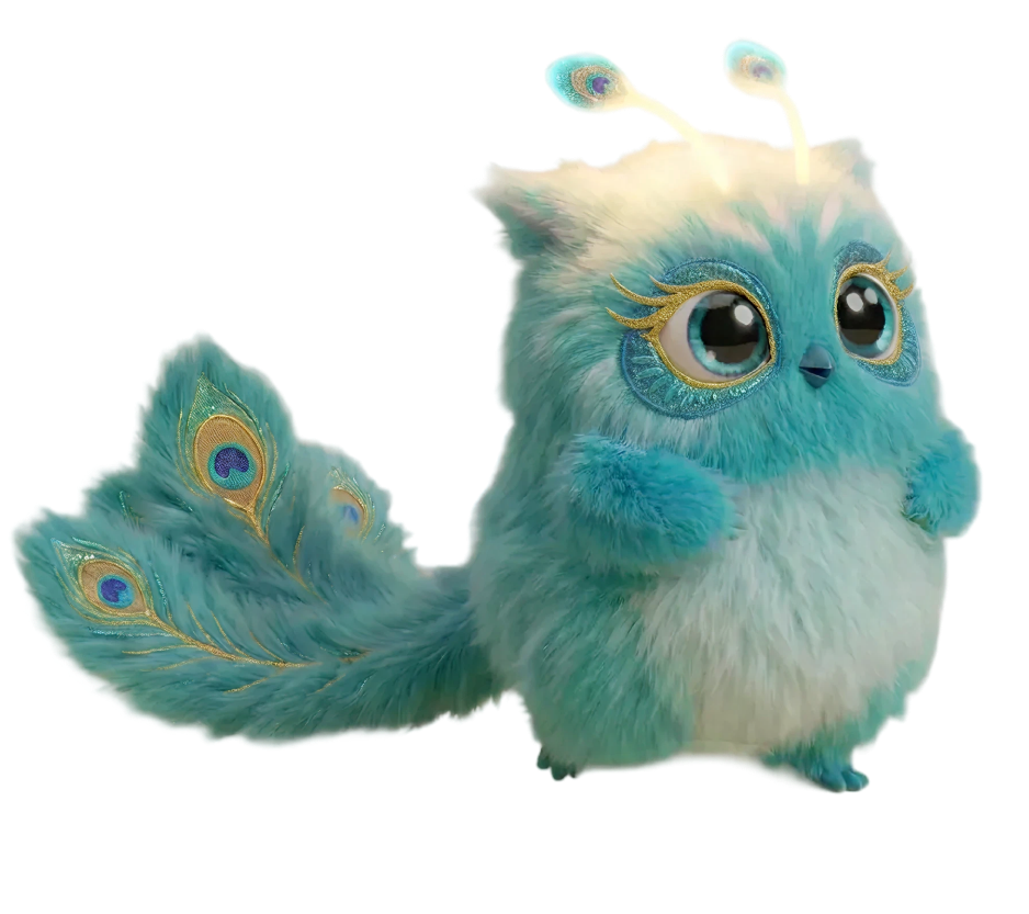 Dreamzilla, a blue and white owl-like plush character